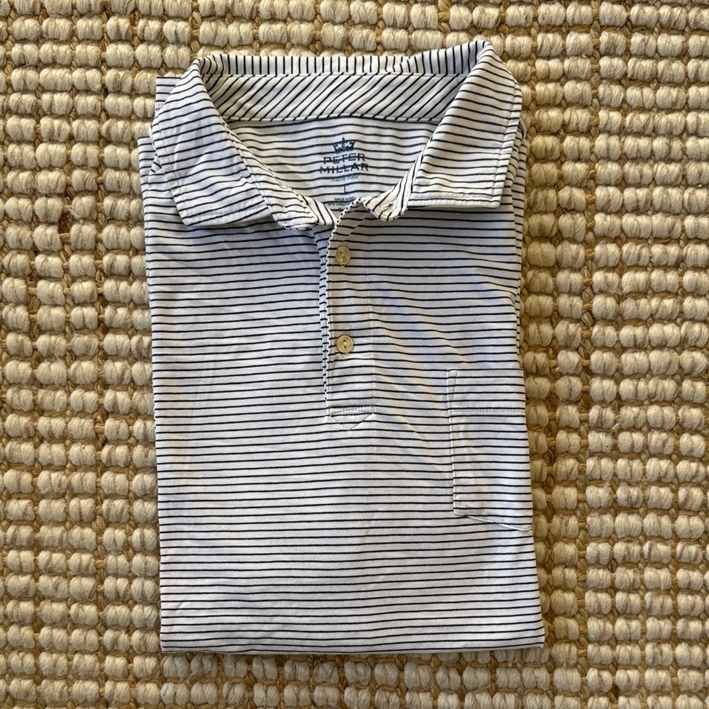 Peter Millar Navy and White Striped Polo Shirt